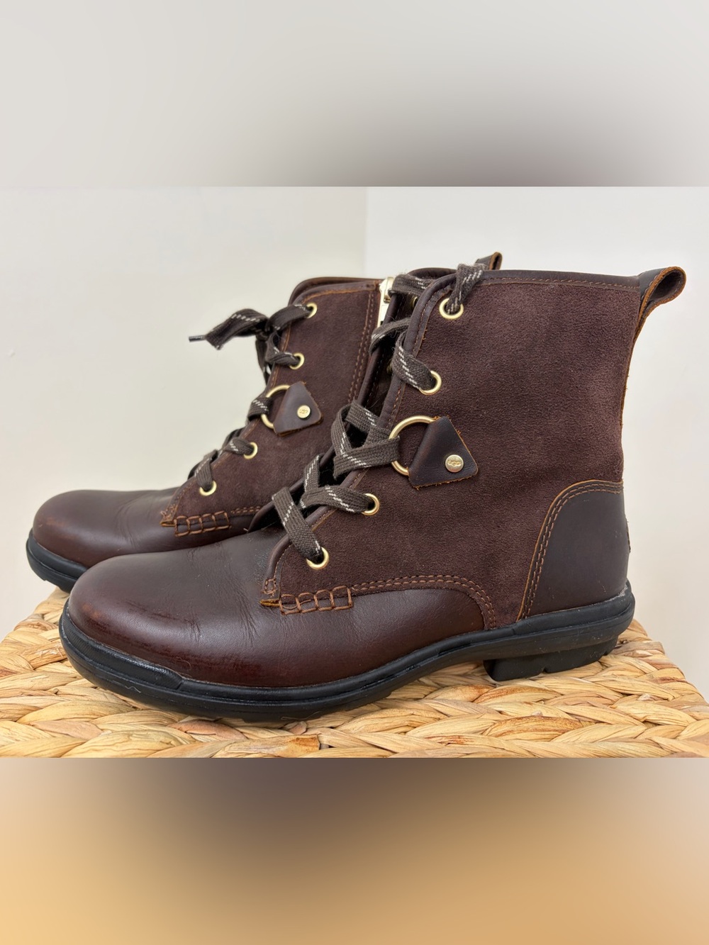 UGG Men's Dark Brown Leather & Suede Lace-Up Boots